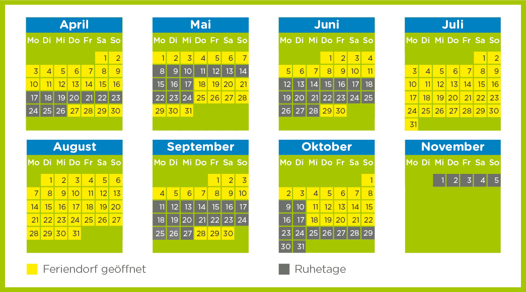Ravensburger Spieleland Feriendorf_Öffnungszeitenkalender 2023