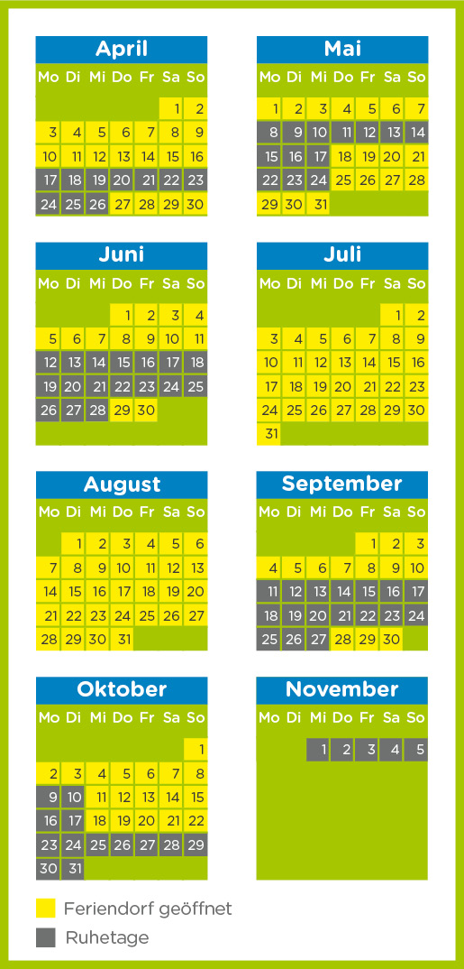Ravensburger Spieleland Feriendorf_Öffnungszeitenkalender 2023